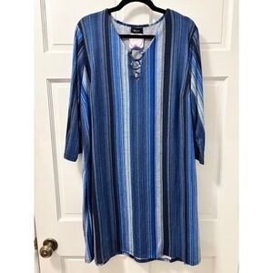 Tacera Nadine West Blue Striped Dress Women's Knee Length Casual Chic